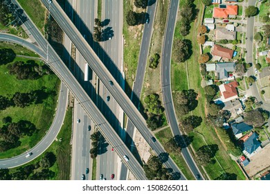 Aerial Top Down View Of Highway Interchange