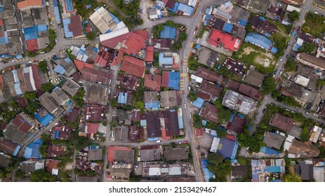 An aerial top down view of houses middle class income at Kampung Baru, Kuala Lumpur, Malaysia