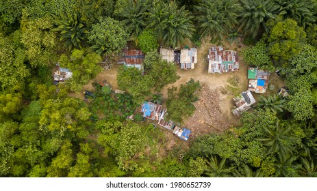 An aerial top down view of illegal squatters houses low class income at Kuala Lumpur, Malaysia