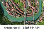 Aerial top down view of the Old City of Bern, Switzerland