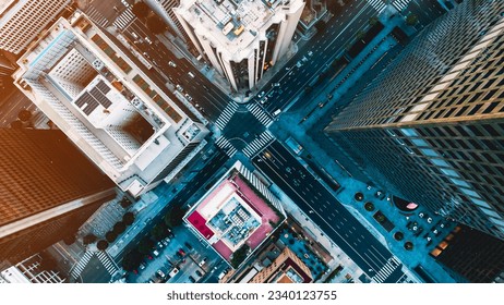 Aerial top down view skyscrapers. Top down view. Aerial view of a Downtown Los Angeles.  - Powered by Shutterstock