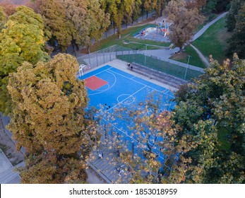 Aerial Top View Of Basketball Court