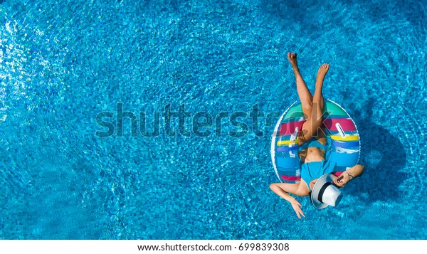 Aerial Top View Beautiful Girl Swimming Stock Photo (Edit Now) 699839308