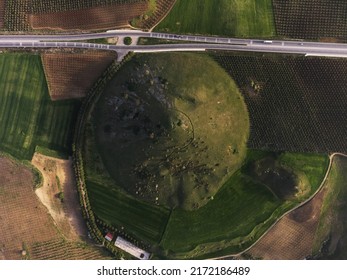 Aerial Top View Of Bintepeler Lydia Tumulus.