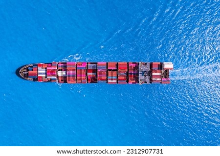 Aerial top view container ship in export and import business and logistics.