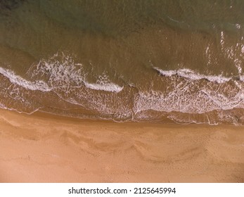 Aerial Top View From Drone On Stormy Sea And Coast