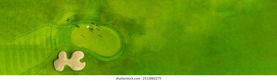 Aerial top view of expansive golf course featuring lush fairways. Bangkok, Thailand, Copy space for text and design. - Powered by Shutterstock