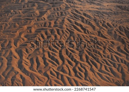 Aerial top view of ground in the land with sand in South Africa. Arid abstract pattern texture background. Nature landscape background