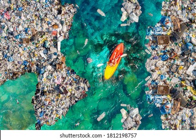 Aerial top view Kayak boat turquoise blue water sea. - Powered by Shutterstock