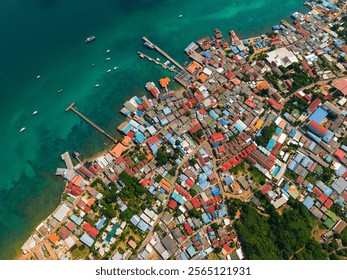 Aerial Top view Na Baan pier on Koh Larn island, Pattaya Thailand.