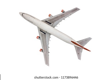 Aerial top view passenger airplane on isolated white background, Travel Passenger plane isolated on white background, Jet commercial.