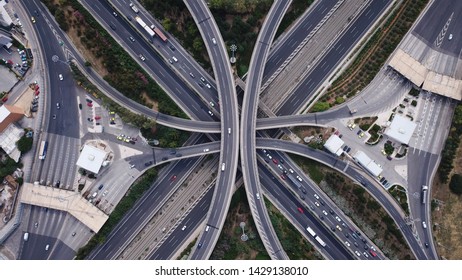 Aerial top view photo of national road multilevel junction with Attiki odos highway, Attica, Greece - Shutterstock ID 1429138010