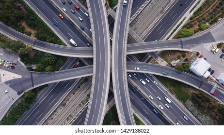Aerial top view photo of national road multilevel junction with Attiki odos highway, Attica, Greece - Shutterstock ID 1429138022