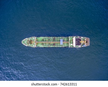 Aerial Top View Tanker Ship Park In Sea .