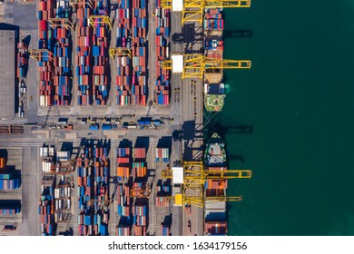 aerial top view terminal shipping import and export international and shipping loading containers - Shutterstock ID 1634179156