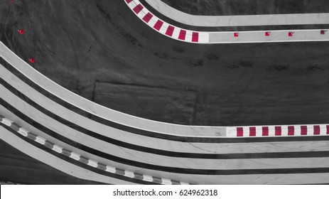Aerial top view track competition, detail of a section of a road in competition.