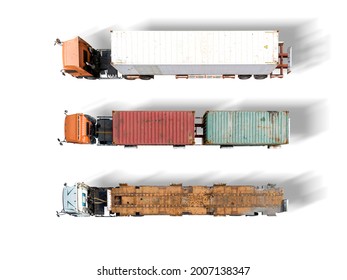 aerial top view trucks and trailers with clipping paths.