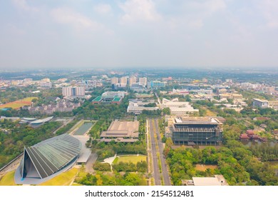 Aerial Top View Of University Or College Campus Buildings. Skyline