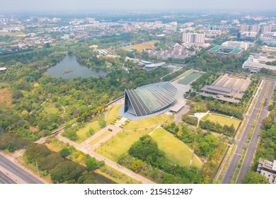 Aerial Top View Of University Or College Campus Buildings. Skyline