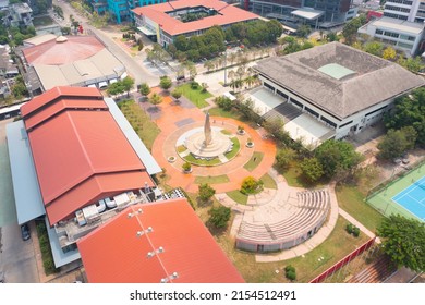 Aerial Top View Of University Or College Campus Buildings. Skyline