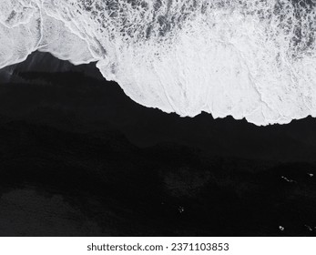 Aerial top view of wave of Black Sand Beach Reynisfjara in Iceland. - Powered by Shutterstock