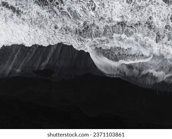 Aerial top view of wave of Black Sand Beach Reynisfjara in Iceland. - Powered by Shutterstock