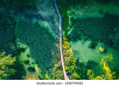 Aerial Top View Wooden Footbridge Pathway Stock Photo 1450794581 ...