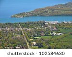 aerial town view of Niagara on the Lake; Ontario, with Old Fort Niagara Youngstown, NY in the background