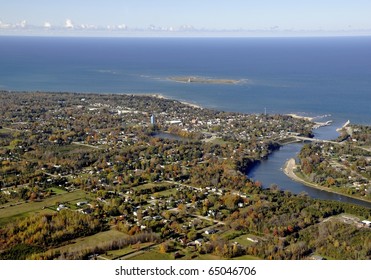 Aerial Townscape View Of Southampton Ontario, Canada 