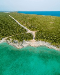 Aerial Of Undeveloped Coastal Land On Caribbean Island
