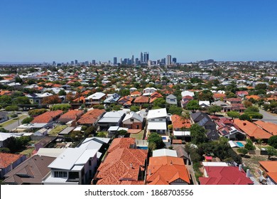 Aerial urban suburban cityscape landscape view of Perth Western Australia