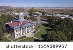 Aerial view 2 of the Jeff Davis County Courthouse. Located in Fort Davis, Texas. The town, county and fort were named after President of the confederacy Jefferson Davis.