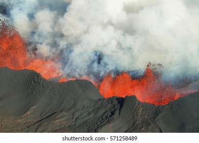 Aerial View Of 2014 Bardarbunga Volcano Eruption In Iceland, Hawaii