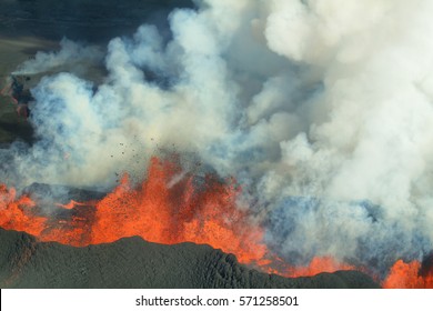 Aerial View Of 2014 Bardarbunga Volcano Eruption In Iceland, Hawaii