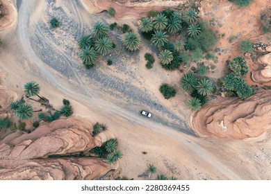 aerial view of an 4x4 Campers on a off road trail in the Wadi Di - Powered by Shutterstock