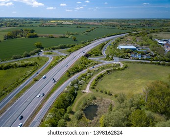 Aerial View Of A120 And Chelmsford Road Roundabout. Great Dunmow Exit.