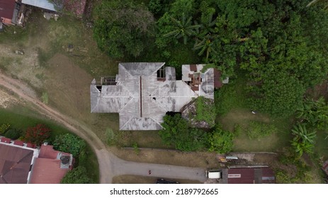 Aerial View Of Abandon Malay Traditional House. 