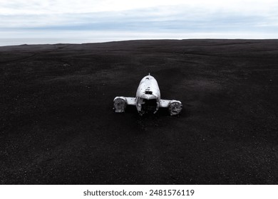 Aerial view of Abandoned DC-3 plane wreck on Solheimasandur black sand beach in Iceland. - Powered by Shutterstock