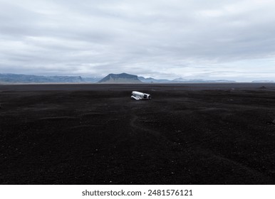 Aerial view of Abandoned DC-3 plane wreck on Solheimasandur black sand beach in Iceland. - Powered by Shutterstock