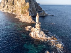 Aerial View The Abandoned Lighthouse Aniva In Sakhalin Island,Russia.