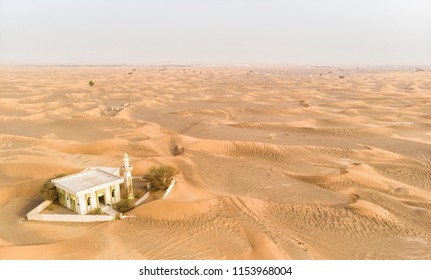 Aerial View Of Abandoned Mosque In A Desert Near Dubai