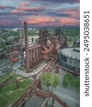 Aerial view of abandoned steel mill in Ostrava, Moravian-Silesian Region, Czech Republic.