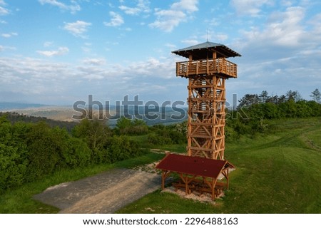 Aerial view about Apponyi lookout tower at Bátaapáti, Hungary