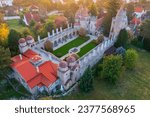 Aerial view about Bory Castle which is also a museum at Szekesfehervar, Hungary.