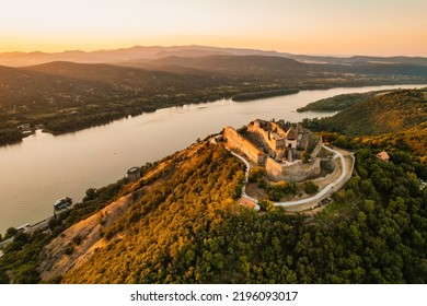 Aerial view about the Visegrad castle in Hungary, near to Danube river and slovakia. Hungarian name is Visegradi fellegvar. Discover the beauties of Hungary castle.