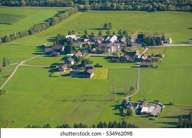 Aerial View From Above Over Small Village