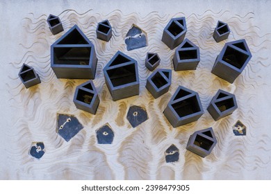 Aerial View of Abstract Hexagonal Structures on Textured Surface