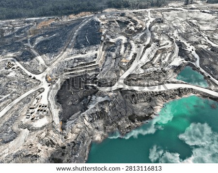 Aerial View of Active Coal Mining Zone with Overburden and Tailing Pit