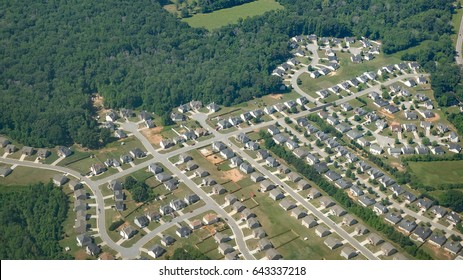 Aerial view of affordable tract housing development in Atlanta, Georgia