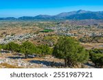 Aerial view of Agios Georgios and Avrakontes villages at Lasithi plateau at Crete, Greece.